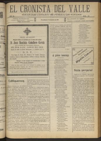 'El Cronista del Valle' - Época 1ª Año IX Número 431 - 1918 junio 08