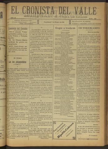 'El Cronista del Valle' - Época 1ª Año IX Número 448 - 1918 octubre 05
