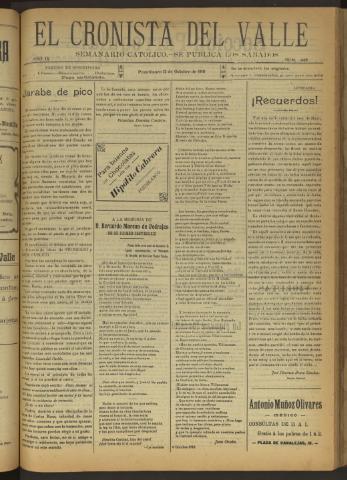 'El Cronista del Valle' - Época 1ª Año IX Número 449 - 1918 octubre 12