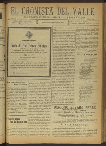 'El Cronista del Valle' - Época 1ª Año IX Número 453 - 1918 noviembre 09