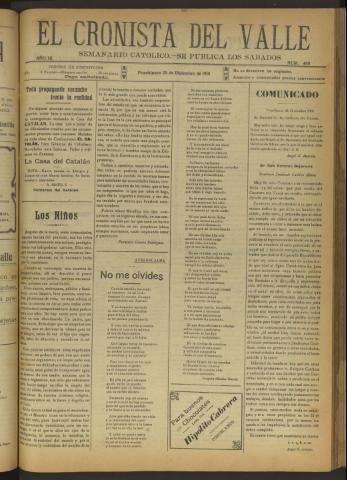'El Cronista del Valle' - Época 1ª Año IX Número 460 - 1918 diciembre 28