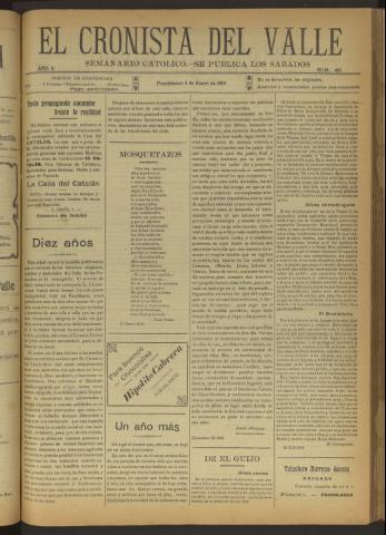 'El Cronista del Valle' - Época 1ª Año X Número 461 - 1919 enero 04