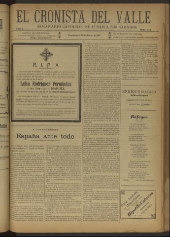 'El Cronista del Valle' - Época 1ª Año X Número 473 - 1919 marzo 29