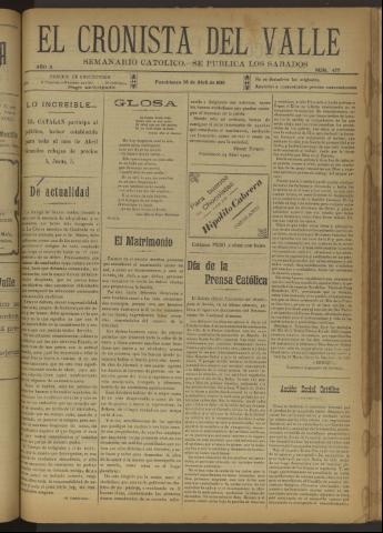 'El Cronista del Valle' - Época 1ª Año X Número 477 - 1919 abril 26