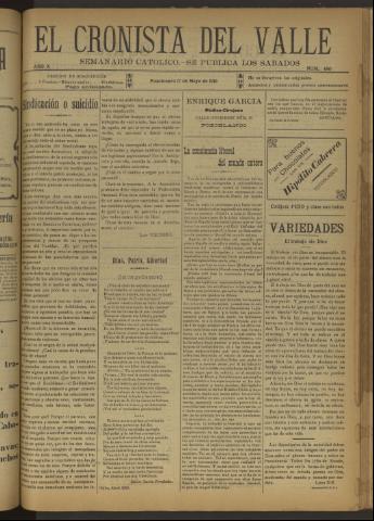 'El Cronista del Valle' - Época 1ª Año X Número 480 - 1919 mayo 17