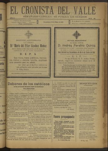 'El Cronista del Valle' - Época 1ª Año X Número 481 - 1919 mayo 24