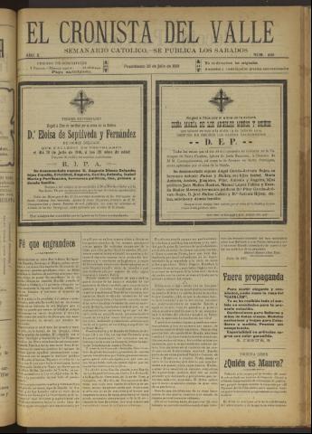 'El Cronista del Valle' - Época 1ª Año X Número 490 - 1919 julio 26