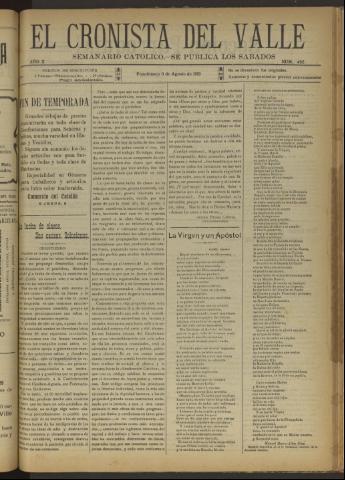 'El Cronista del Valle' - Época 1ª Año X Número 492 - 1919 agosto 09