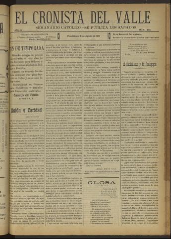 'El Cronista del Valle' - Época 1ª Año X Número 493 - 1919 agosto 16