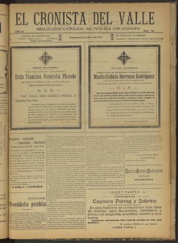 'El Cronista del Valle' - Época 1ª Año XI Número 514 - 1920 enero 10