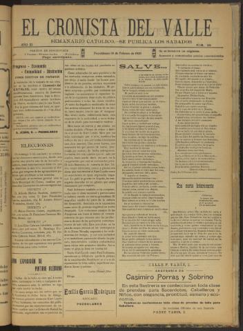 'El Cronista del Valle' - Época 1ª Año XI Número 519 - 1920 febrero 14