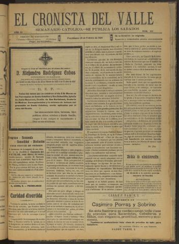 'El Cronista del Valle' - Época 1ª Año XI Número 521 - 1920 febrero 28