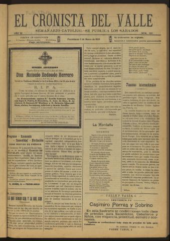 'El Cronista del Valle' - Época 1ª Año XI Número 522 - 1920 marzo 06