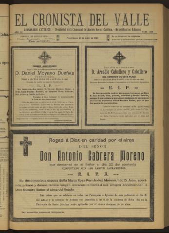'El Cronista del Valle' - Época 1ª Año XI Número 529 - 1920 abril 24