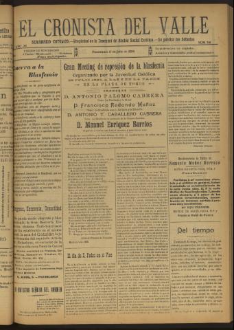 'El Cronista del Valle' - Época 1ª Año XI Número 541 - 1920 julio 17
