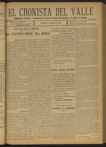 'El Cronista del Valle' - Época 1ª Año XI Número 544 - 1920 agosto 07