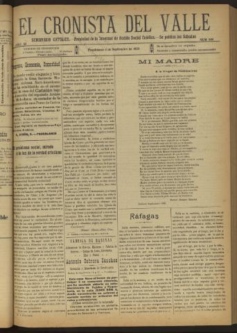 'El Cronista del Valle' - Época 1ª Año XI Número 548 - 1920 septiembre 04