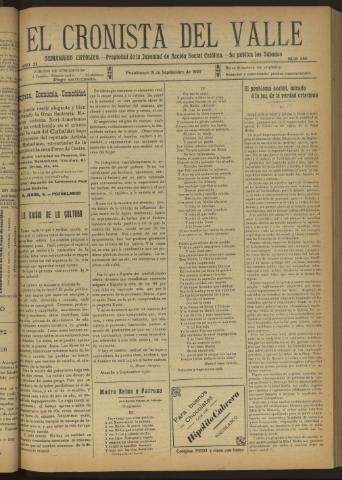 'El Cronista del Valle' - Época 1ª Año XI Número 550 - 1920 septiembre 18