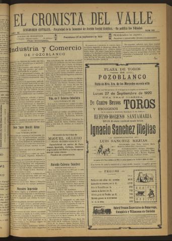 'El Cronista del Valle' - Época 1ª Año XI Número 551 - 1920 septiembre 25