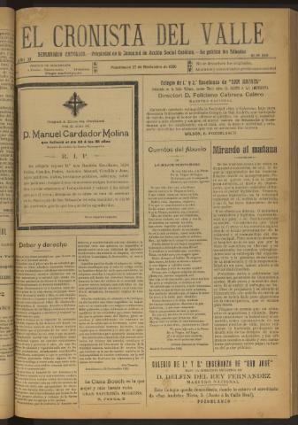 'El Cronista del Valle' - Época 1ª Año XI Número 560 - 1920 noviembre 27
