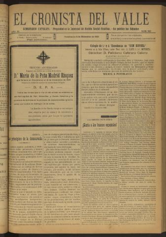 'El Cronista del Valle' - Época 1ª Año XI Número 562 - 1920 diciembre 11