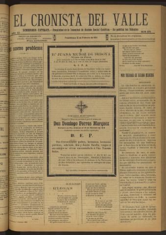 'El Cronista del Valle' - Época 1ª Año XII Número 570 - 1921 febrero 12