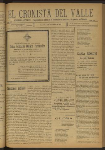 'El Cronista del Valle' - Época 1ª Año XII Número 571 - 1921 febrero 19