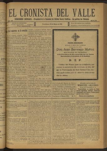 'El Cronista del Valle' - Época 1ª Año XII Número 575 - 1921 marzo 19