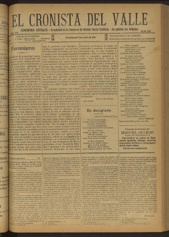 'El Cronista del Valle' - Época 1ª Año XII Número 578 - 1921 abril 09