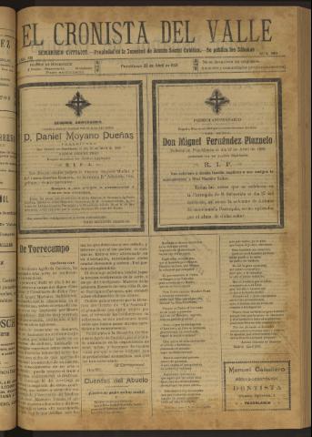 'El Cronista del Valle' - Época 1ª Año XII Número 580 - 1921 abril 23