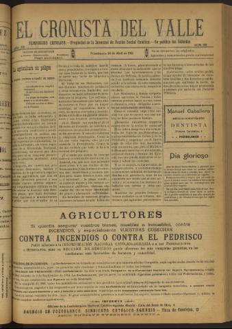 'El Cronista del Valle' - Época 1ª Año XII Número 581 - 1921 abril 30