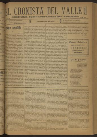 'El Cronista del Valle' - Época 1ª Año XII Número 593 - 1921 julio 23