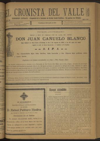 'El Cronista del Valle' - Época 1ª Año XII Número 594 - 1921 julio 30