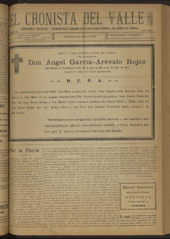 'El Cronista del Valle' - Época 1ª Año XII Número 595 - 1921 agosto 06