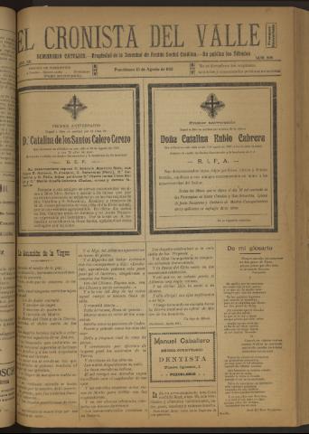 'El Cronista del Valle' - Época 1ª Año XII Número 596 - 1921 agosto 13