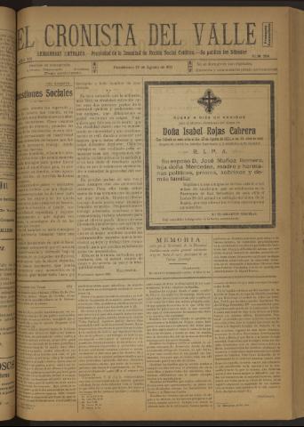 'El Cronista del Valle' - Época 1ª Año XII Número 598 - 1921 agosto 27