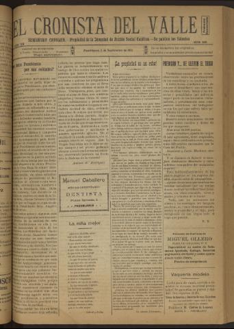'El Cronista del Valle' - Época 1ª Año XII Número 599 - 1921 septiembre 03