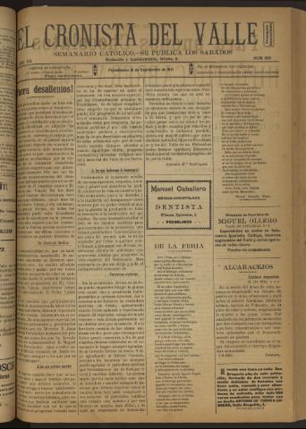 'El Cronista del Valle' - Época 1ª Año XII Número 600 - 1921 septiembre 10
