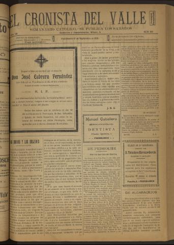 'El Cronista del Valle' - Época 1ª Año XII Número 601 - 1921 septiembre 17