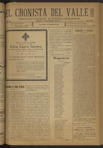 'El Cronista del Valle' - Época 1ª Año XII Número 603 - 1921 octubre 01