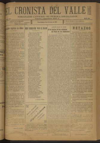 'El Cronista del Valle' - Época 1ª Año XII Número 604 - 1921 octubre 08