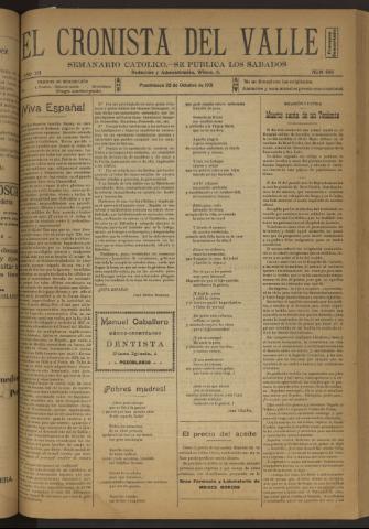'El Cronista del Valle' - Época 1ª Año XII Número 606 - 1921 octubre 22