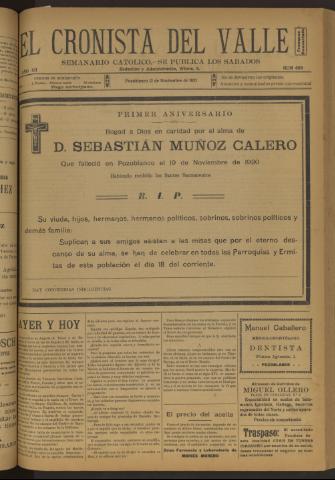 'El Cronista del Valle' - Época 1ª Año XII Número 609 - 1921 noviembre 12