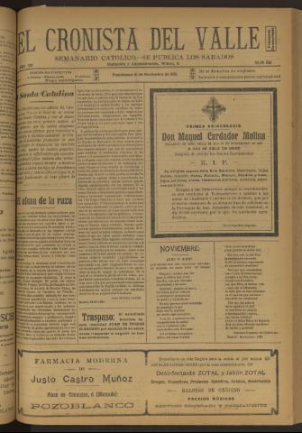 'El Cronista del Valle' - Época 1ª Año XII Número 610 - 1921 noviembre 19