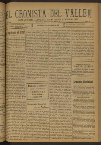 'El Cronista del Valle' - Época 1ª Año XII Número 611 - 1921 noviembre 26