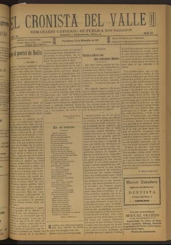'El Cronista del Valle' - Época 1ª Año XII Número 615 - 1921 diciembre 24