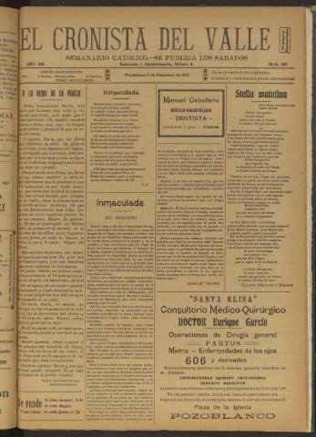'El Cronista del Valle' - Época 1ª Año XIII Número 665 - 1922 diciembre 09
