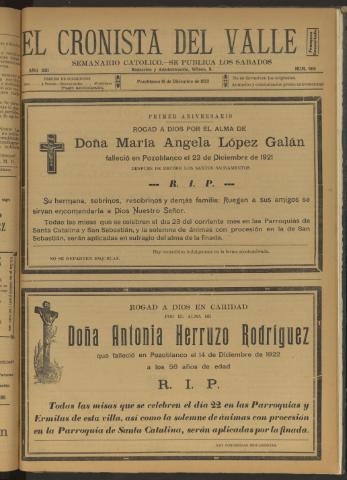 'El Cronista del Valle' - Época 1ª Año XIII Número 666 - 1922 diciembre 16