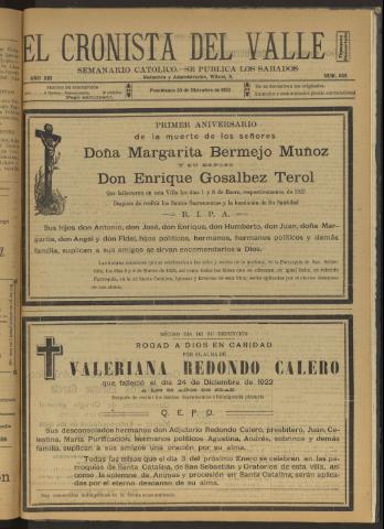 'El Cronista del Valle' - Época 1ª Año XIII Número 668 - 1922 diciembre 30