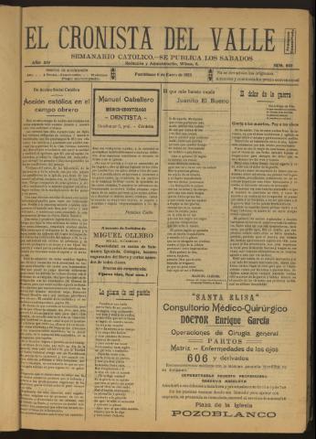 'El Cronista del Valle' - Época 1ª Año XIV Número 669 - 1923 enero 06